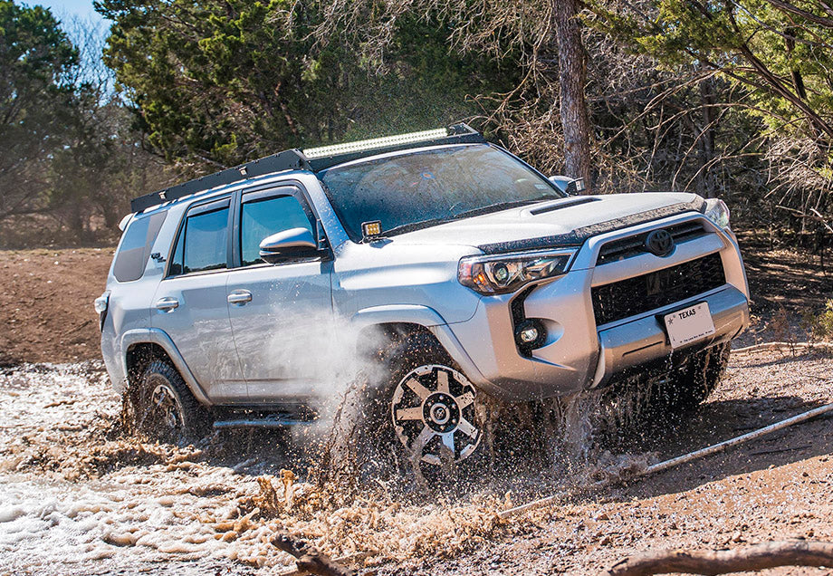 2010-2023 Toyota 4Runner Premium Roof Rack - 42 in White Dual Row SPOT Beam // LED LIGHT BAR BLUE BACKLIGHT SHORT // Cut Outs Only